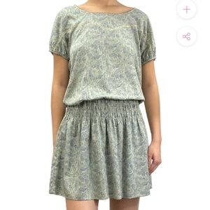 Maison Scotch Mini Dress Dainty Print Short Sleeve Smocked Waist Blouson S/M